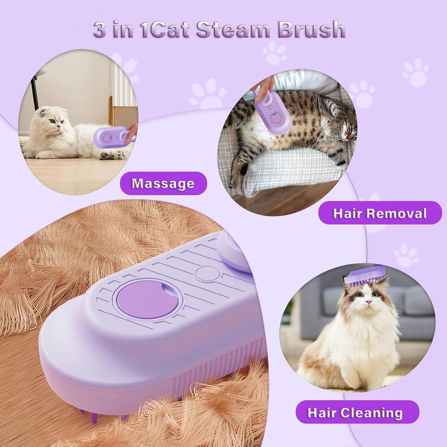 3-in-1 Cat & Dog Steam Brush – Deshedding, Cleaning & Massage Comb