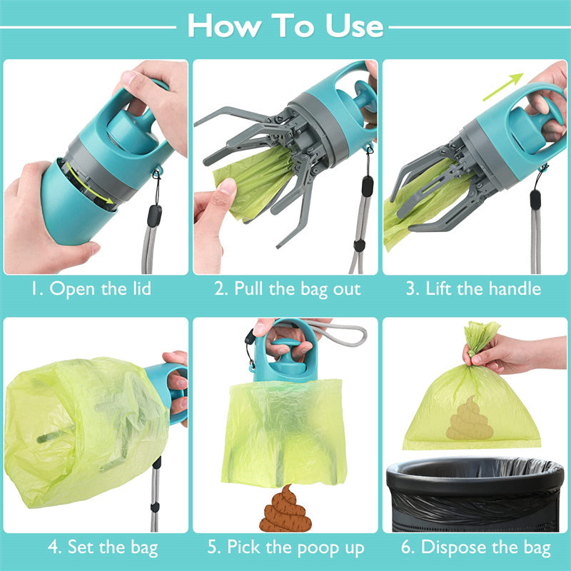 Portable Dog Poop Scooper with Waste Bag Dispenser