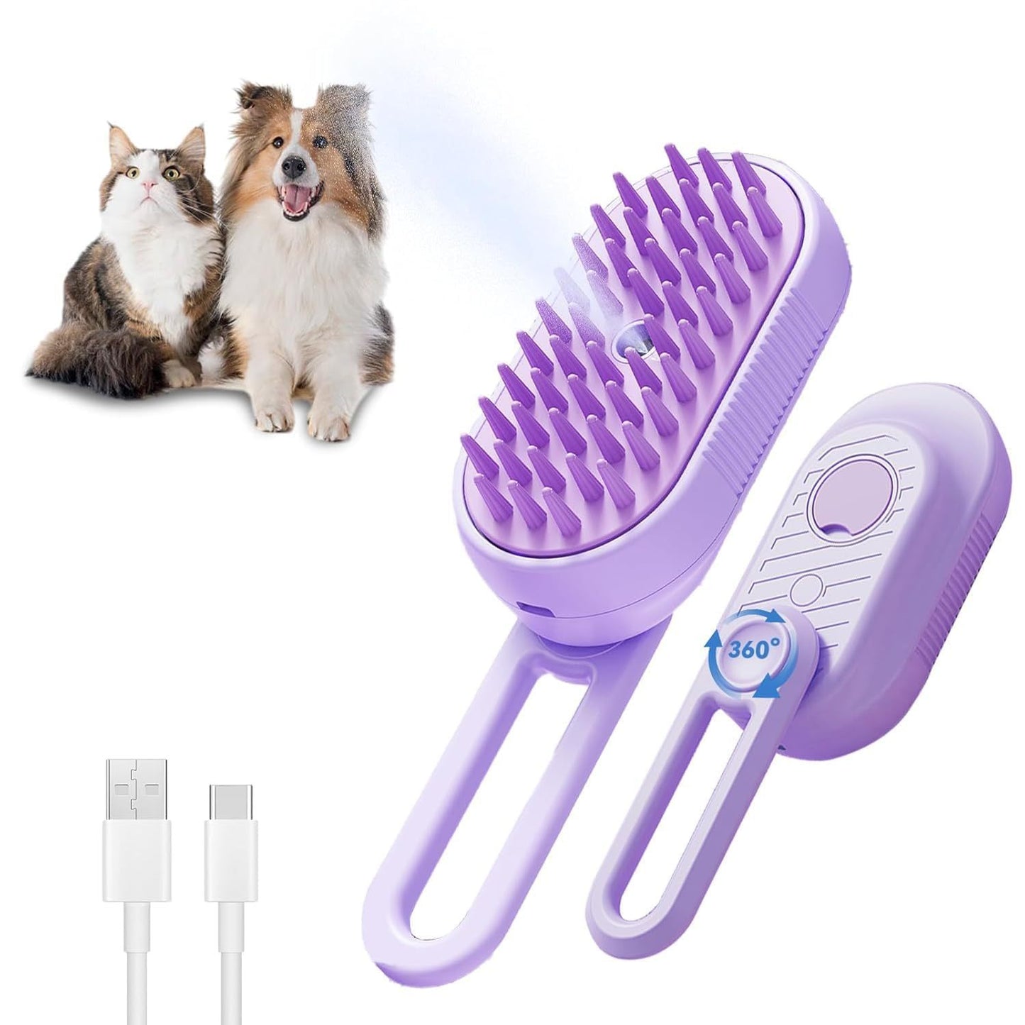 3-in-1 Cat & Dog Steam Brush – Deshedding, Cleaning & Massage Comb