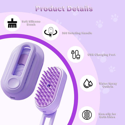 3-in-1 Cat & Dog Steam Brush – Deshedding, Cleaning & Massage Comb