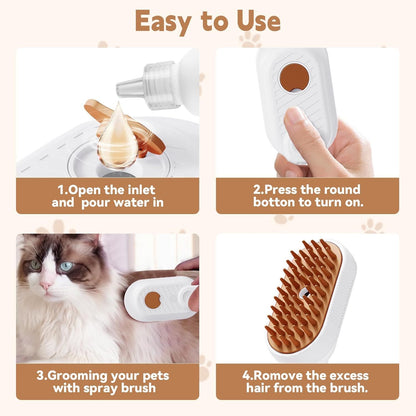 3-in-1 Cat & Dog Steam Brush – Deshedding, Cleaning & Massage Comb