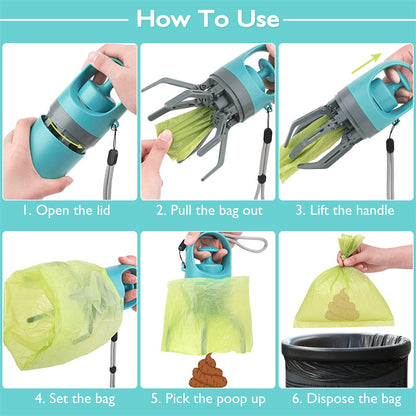 Portable Dog Poop Scooper with Waste Bag Dispenser